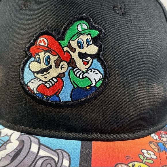 Black Super Mario Bros SnapBack Hat Unisex One Size - Picture 6 of 14